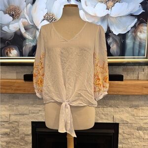 Breezy floral embroidered white top